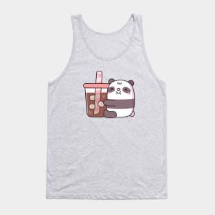 Cute Chubby Panda Bear Hugging Iced Coffee Tank Top